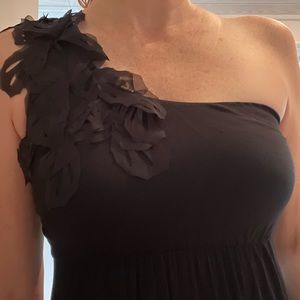 Soma butterfly accented one shoulder black maxi dress, size S